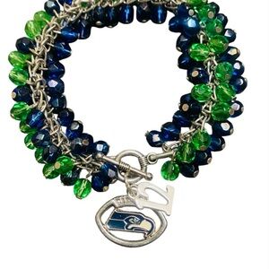 Blue and Green Beaded Seahawks Charm Bracelet